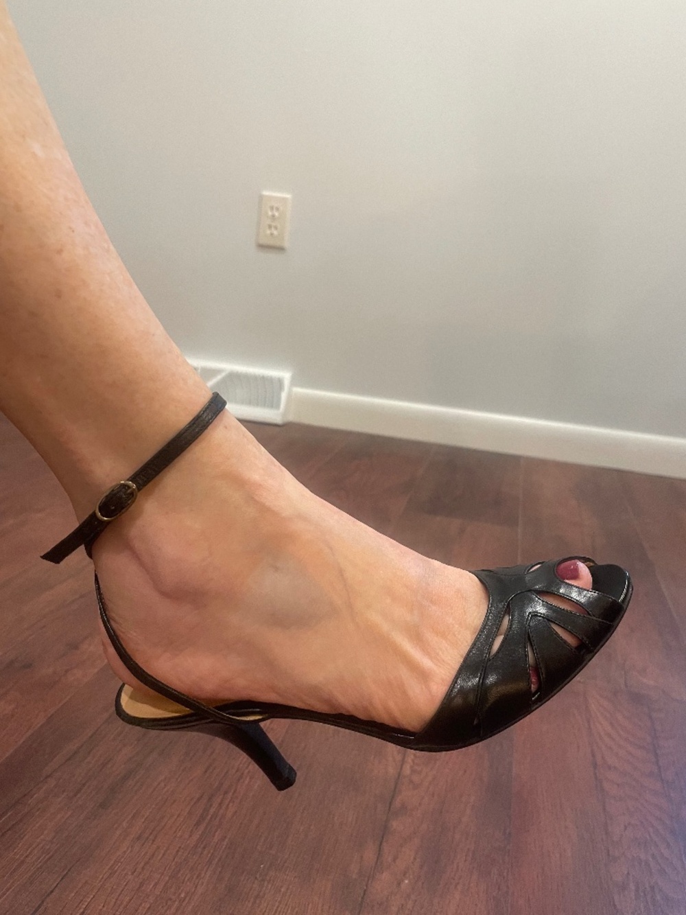 SERGIO ROSSI Black Mid Heel Ankle Strap Sandals